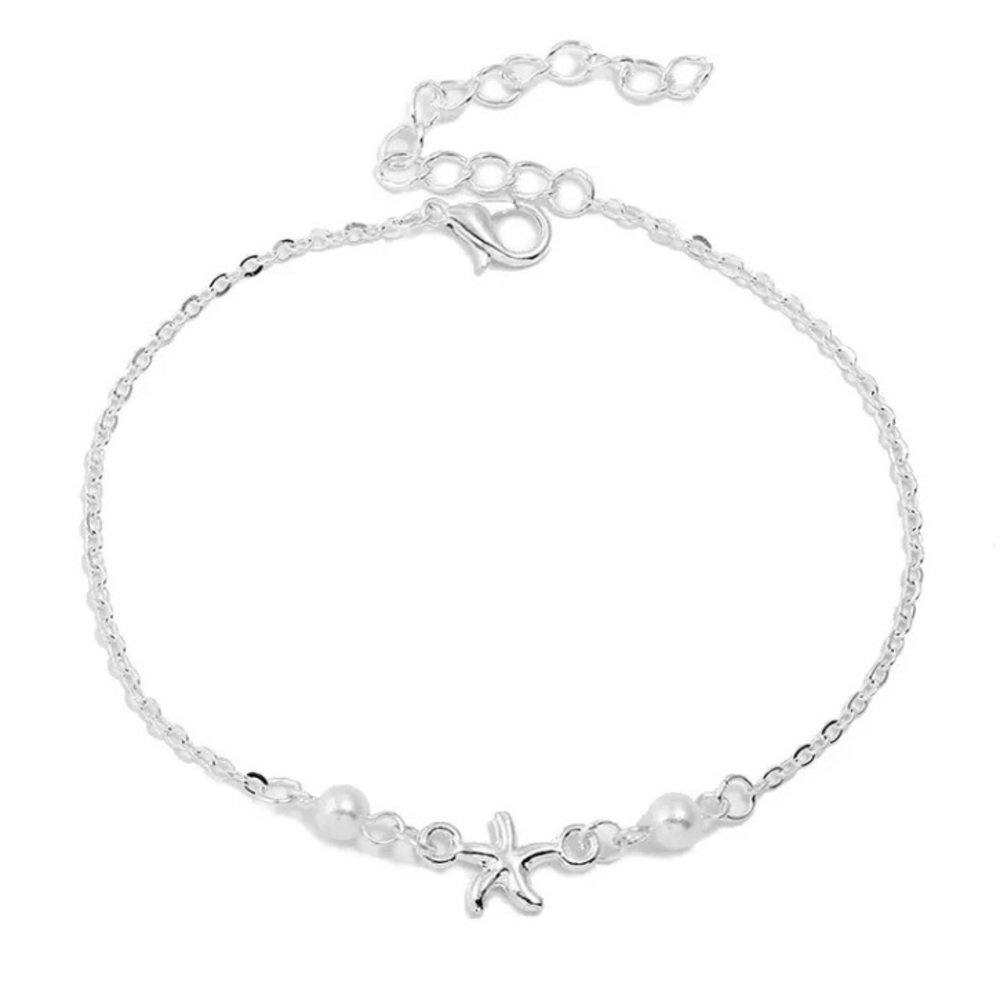 🔴𝟭𝟬/$𝟮𝟱🔴NEW Silver Pearl Star Fish Bohemian Anklet - Picture 5 of 11